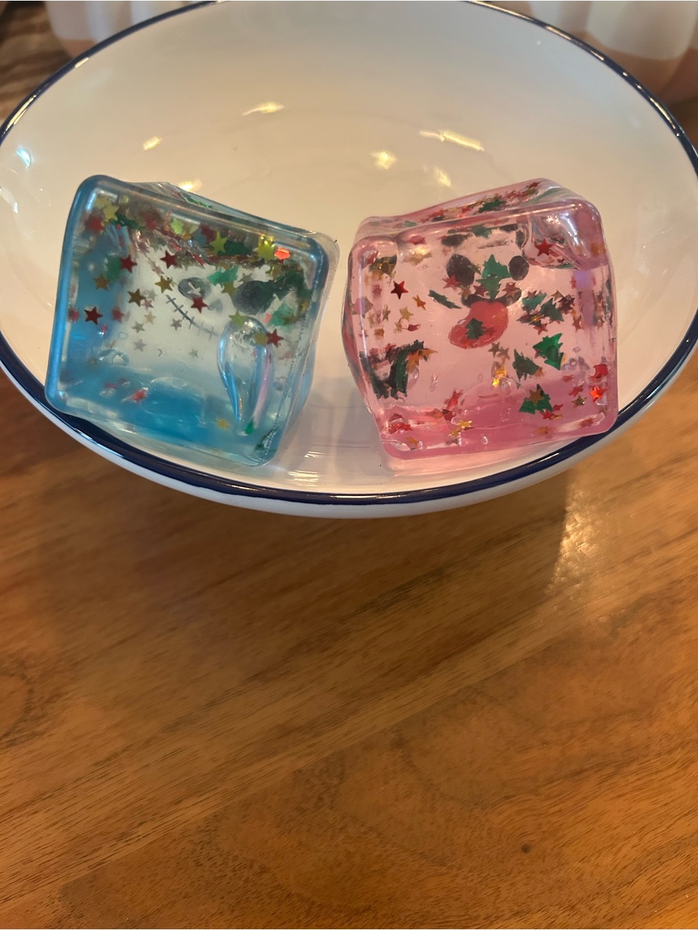 Cute Glitter Squishy Ice Cube Toys for Kids - Pink & Blue 2 inch - Picture 3 of 3